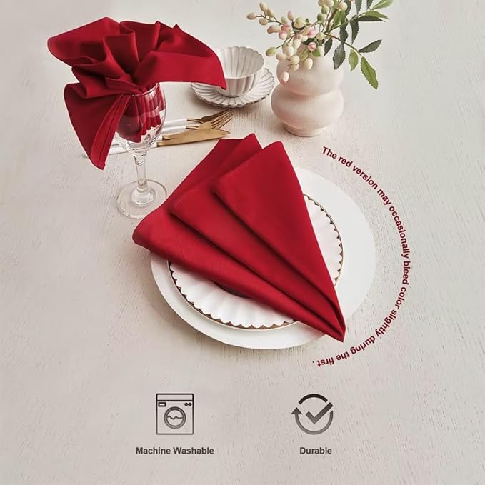 BALCONY & FALCON Cotton Cloth Napkins 6 Pack Red Square Soft Absorbent Washable 20 x 20 inches Napkins for Restaurant Weddings Holidays Family Dinners Hotels Gatherings