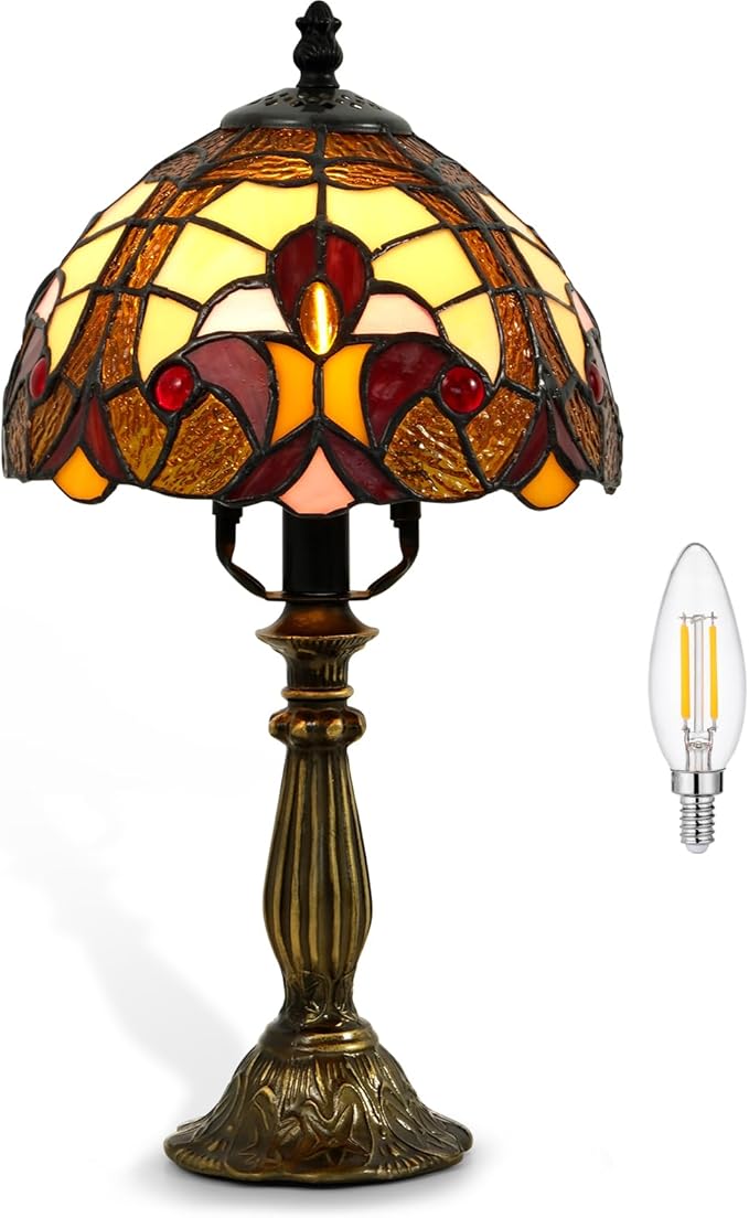 Tiffany Style Table Lamp - 8 Inch Baroque Stained Glass Lamp Vintage Desk Lamps with LED Bulb, Lamps for Night Stands Desk Light for Bedroom Living Room Home Office Ideal Gifts for Family Friends