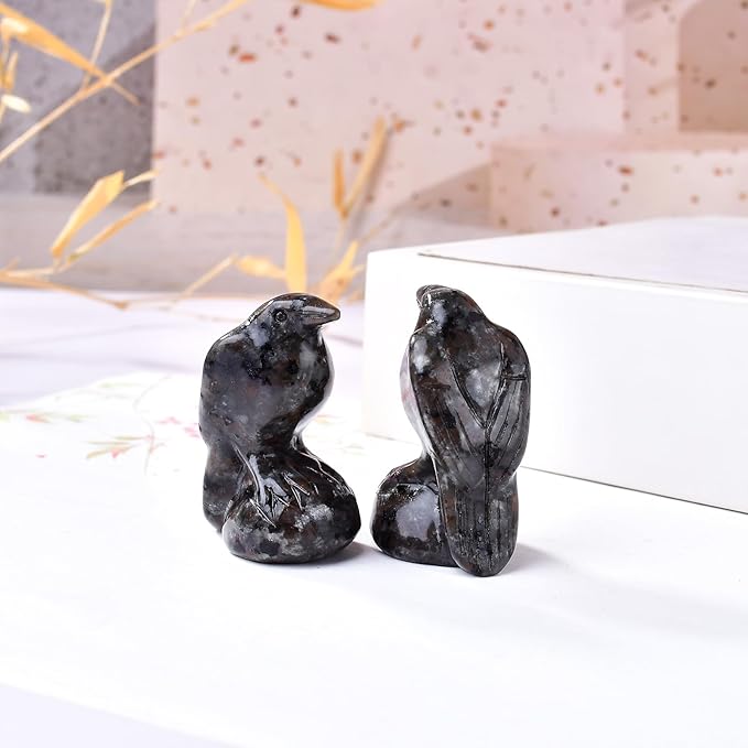 Natural Flame Stone Crystal Raven Statue 2" Healing Crystal Handmade Sculpture Guardian Pocket Statues Reiki Meditation Office Home Decoration Gift