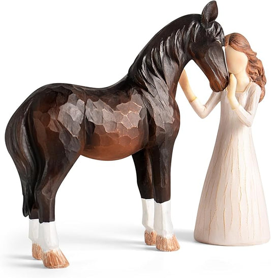Horse Gifts for Girls Women - Girl Embraces Horses Figurine Gifts for Horse Lovers Women Sculpted Hand-Painted Resin Horses Stuff Cowgirl Equestrian Decor