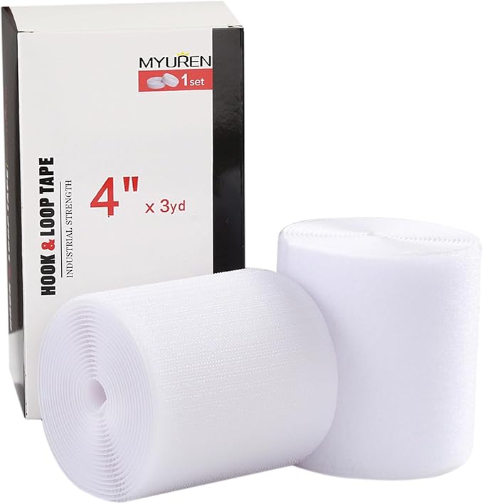 Sew on Hook and Loop Style 4 Inch Non-Adhesive Back Nylon Strips Fabric Fastener Non-Adhesive Interlocking Tape White,3 Yard