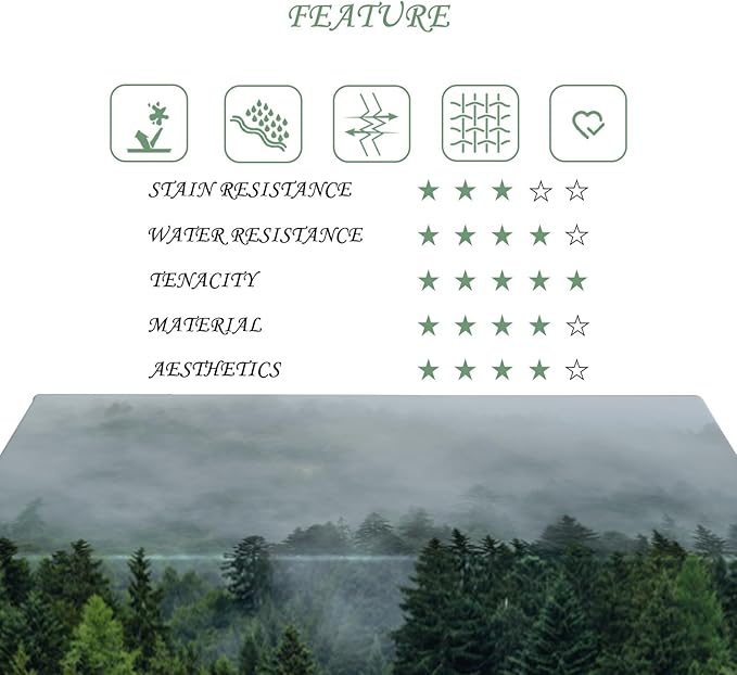 70x140 Inch Nature Rectangular Tablecloth Foggy Mountain Pine Woodland Fairy Table Cloth Waterproof Durable Table Cover for Holiday Picnic Outdoor BBQ Decor