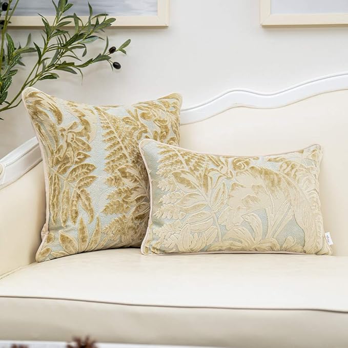 Alerfa 20 x 20 Inch Beige Square Maple Leaf Pillow Embroidery Cut Velvet Cushion Case Luxury Modern Lumbar Throw Pillow Cover Decorative Pillow for Couch Sofa Living Room Bedroom Car