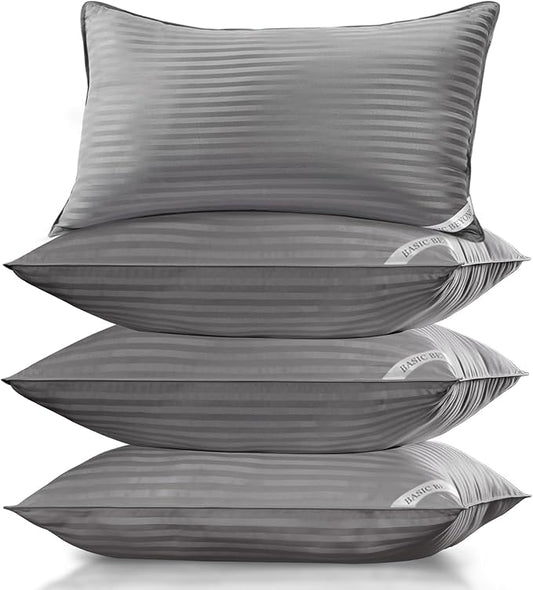 Basic Beyond Bed Pillows Standard Size Set of 4 - Down Alternative Pillows for Sleeping, Soft 20 x 26 Inches 4 Pack Standard Pillows for Back, Stomach or Side Sleepers, Grey