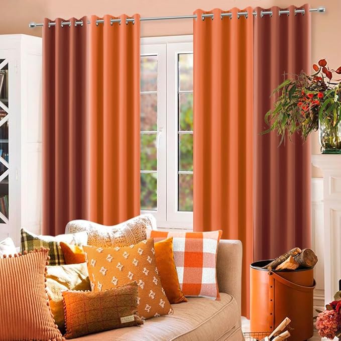 KOUFALL Burnt Orange Fall Blackout Curtains for Living Room 2 Panels Set Black Out Curtain 84 Inches Long Window Autumn Decor Room Darkening Curtains for Bedroom Dining Room Drapes 84 Inch Length