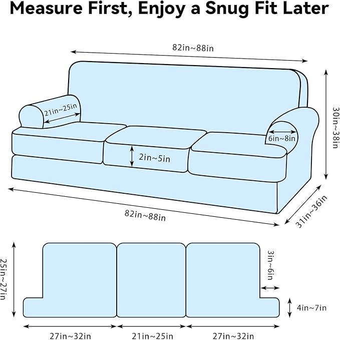 Waterproof Couch Cover 4-Piece Set Striped Sofa Slipcovers for 3 Separate T Cushion Couch - TPU Fabric Sofa Covers Leakproof Couch Protector for Kids, Pets(3 Cushion Sofa, Brown)