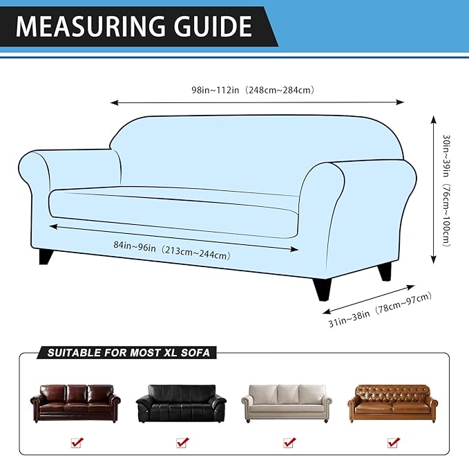 Oversized Sofa Slipcover Leather Look Couch Cover for 4 Seater Sofa 1-Piece Sofa Cover Stretch Furniture Protector with Elastic Bottom & Pockets(XL Sofa, Grey)