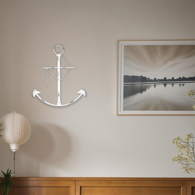 Nautical Anchor Art, Vintage Metal Anchor With Chain, 13in Decor for Bedroom, Living Room, Dorm