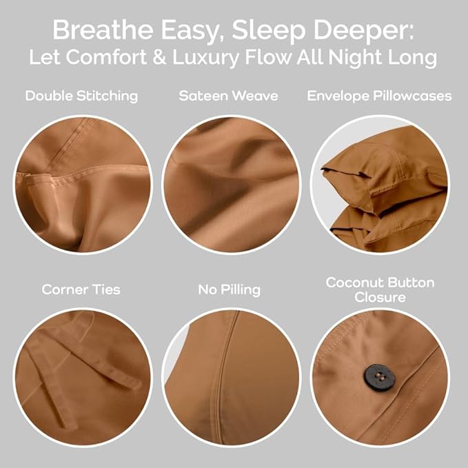 Duvet Cover Set - 100% Viscose Derived from Bamboo Duvet Cover King Size, 3 PC Luxury Cooling Duvet Cover for Hot Sleepers, Silky Buttery Soft Comforter Cover & 2 PC King Pillowcases, Almond