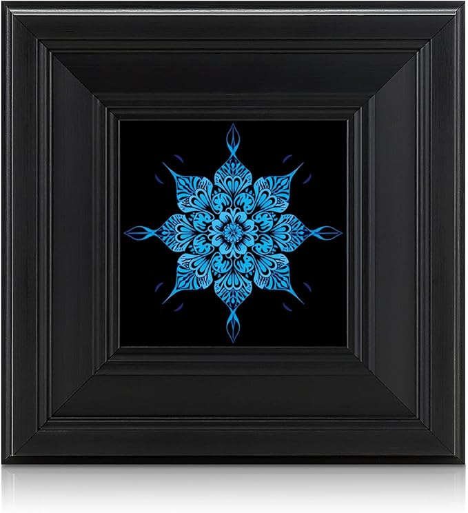 Brivoria Mandala Wall Art Home Decor, Framed Blue Celestial Bloom Mandala Artwork, Modern Spiritual Accent for Meditation Corner Desk Shelf or Bedroom, Tranquil Wall and Tabletop Display, 8x8