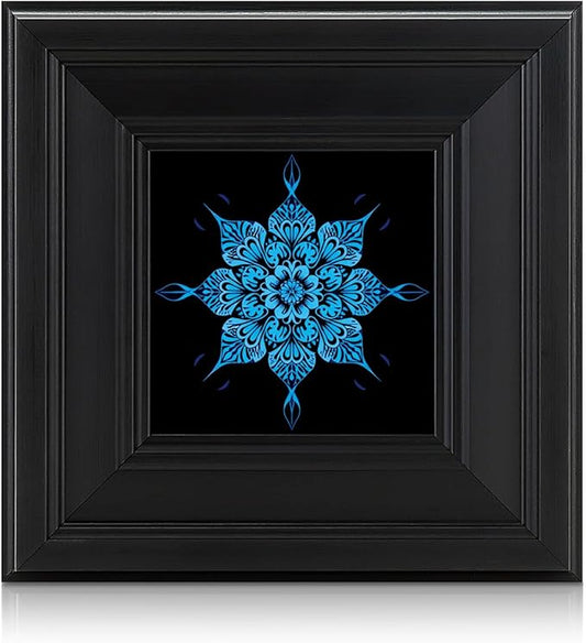 Brivoria Mandala Wall Art Home Decor, Framed Blue Celestial Bloom Mandala Artwork, Modern Spiritual Accent for Meditation Corner Desk Shelf or Bedroom, Tranquil Wall and Tabletop Display, 8x8