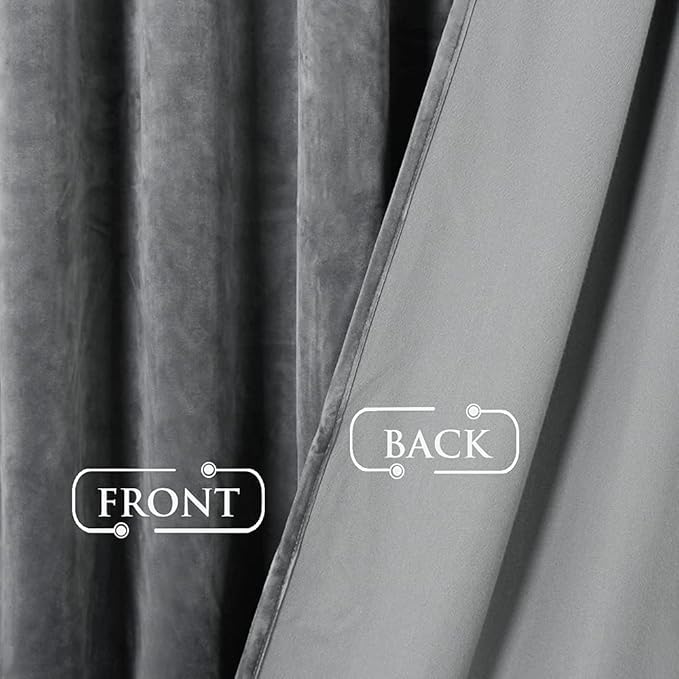 StangH Grey Curtains Velvet Drapes - Blackout Curtains for Bedroom Luxury Home Decoration Privacy Protect Vertical Panels for Living Room, Light Grey, W52 x L108, 2 Panels