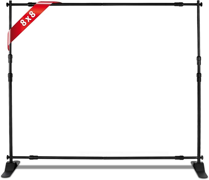 Photo Backdrop Stand - Heavy Duty Banner Holder Adjustable Photography Poster Stand - Height Up to 8x8 ft for Trade Show, Photo Booth, Parties, Wedding, Birthday, Photoshoot Background
