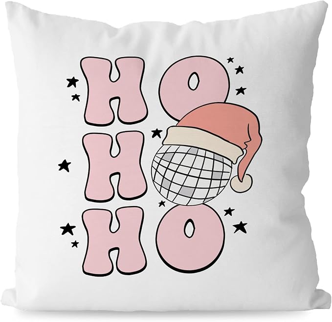 KEUSPI preppy christmas decor preppy Retro Pink Christmas decor pink Christmas Decorative Throw Pillow Cover 18x18,Pink Preppy Ho Ho Ho christmas decorations for bedroom teen pink christmas room decor