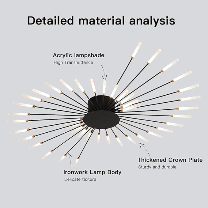 JAYMP Ceiling Light Modern Flower Shape Ceiling Lamp for Living Room Dining Room Flush Mount Metal Acrylic Sputnik Firework Petal LED Lighting Fixture (Matte Black, 42 Lights)