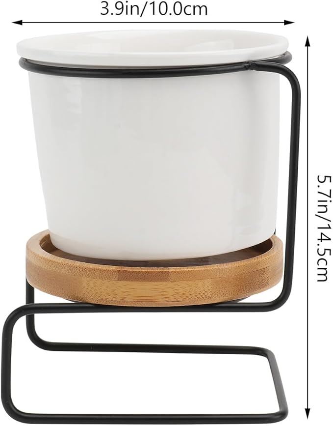 Iron Art Flower Pot Stand with Ceramic Desktop Vase Modern Chic Oval Black Planter for Home Decor Practical Flower Arrangement Container Ornament