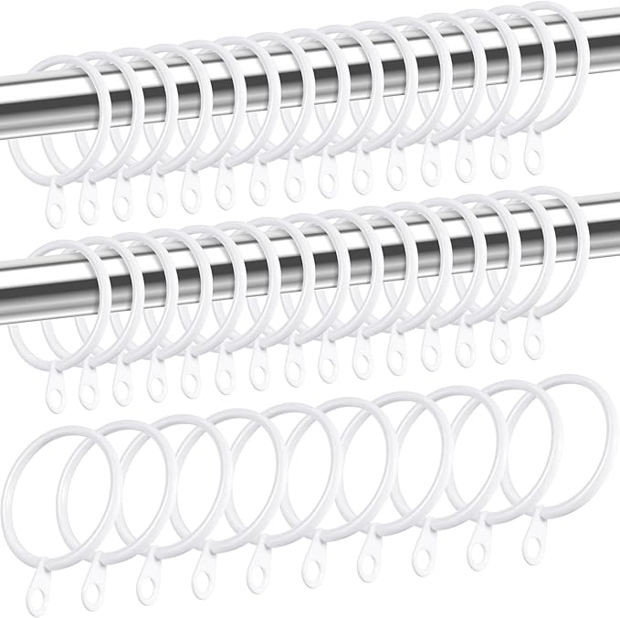 Shappy 40 Pack Metal Drapery Curtain Rod Rings with Eyelets Internal Diameter 1.69in Fits up to 1.3in Rod Hanging Drape Sliding Eyelet White Rings for Window Door Shower Bathroom