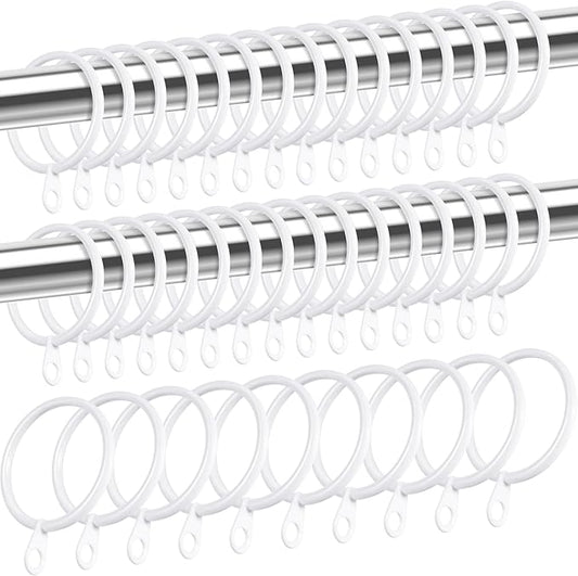 Shappy 40 Pack Metal Drapery Curtain Rod Rings with Eyelets Internal Diameter 1.69in Fits up to 1.3in Rod Hanging Drape Sliding Eyelet White Rings for Window Door Shower Bathroom