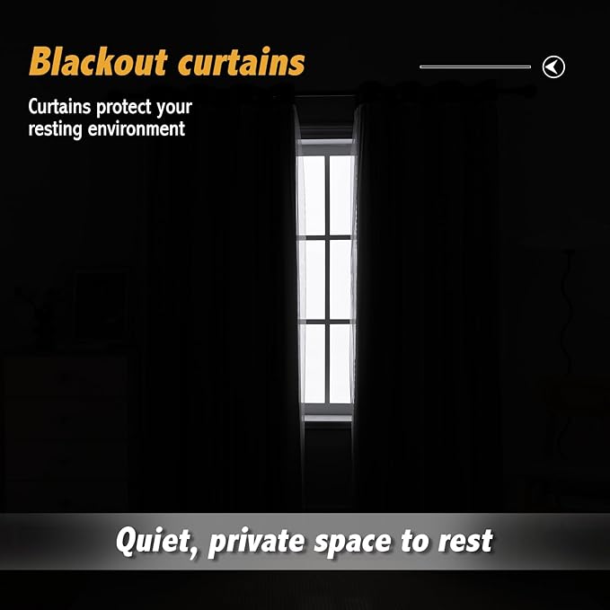 Anytime Home Curtains Blackout and Sheer Layered Solid Window Curtain Panel Pair with Grommet Top, 52Wx95L,Black