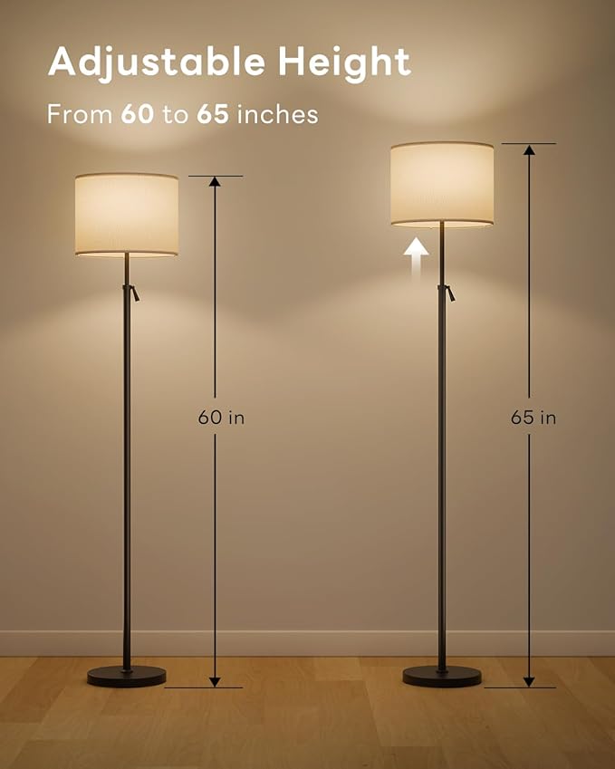 Floor Lamp for Living Room with RGBCW Color Changing Bulbs Dimmable, Adjustable Height Standing Lamp with Remote Control, 10W 1200 Lumen, Tall Lamp for Living Room, Bedroom, Office