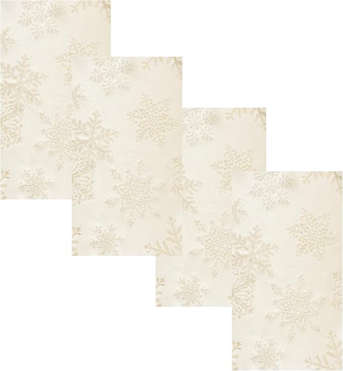 Newbridge Fancy Metallic Snowflake Christmas Fabric Napkins, Set of 4, Ivory Gold, No-Iron Soil Resistant Sparkling Snowflakes Woven Holiday Cloth Napkins