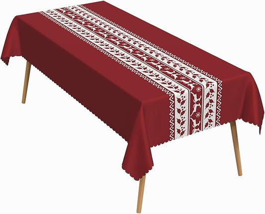 70x90 Inch Christmas Theme Rectangle Tablecloth Reindeer Berries Nordic Xmas Knitting Table Cloth Washable Durable Table Cover for Kitchen Dining Banquet Ugly Christmas Sweater Party Decor