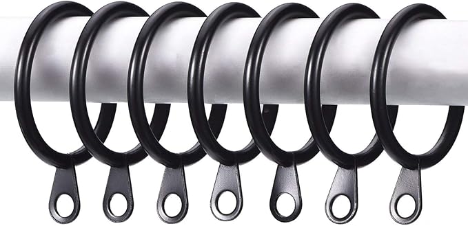 Shappy 40 Pack Metal Drapery Curtain Rod Rings with Eyelets Internal Diameter 1.18in Fits up to 0.79in Rod Hanging Drape Sliding Eyelet Black Rings for Window Door Shower Bathroom