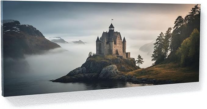 Sense Canvas Scandinavian Misty Fjord 70 Canvas Art - Home Decor Wall Art Print Poster Painting X-Large 60x24 / 0.75"