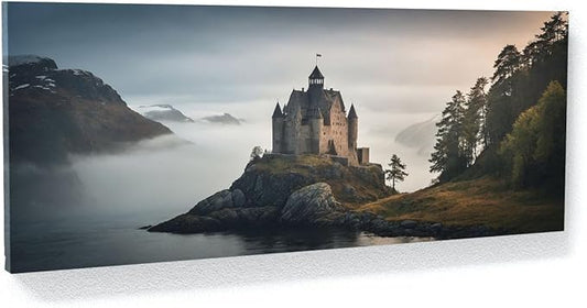 Sense Canvas Scandinavian Misty Fjord 70 Canvas Art - Home Decor Wall Art Print Poster Painting Small 20x8 / 0.75"