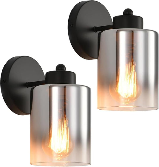 Metal Sconces Wall Lighting with Clear Glass Shade, Bathroom Vanity Light Matte Black Wall Sconce, Modern Wall Light Fixtures