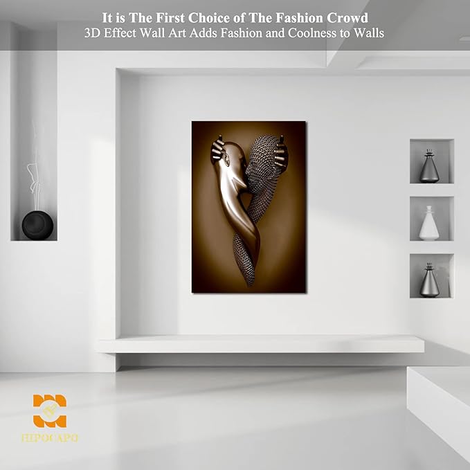 3D Metal Effect Wall Art - 3D Metal Art Wall, Modern Abstract Hug Lovers Painting Picture Poster Prints for Bathroom, Romantic Couple Living Room Canvas Wall Art Framed 32”x48”x1Pcs