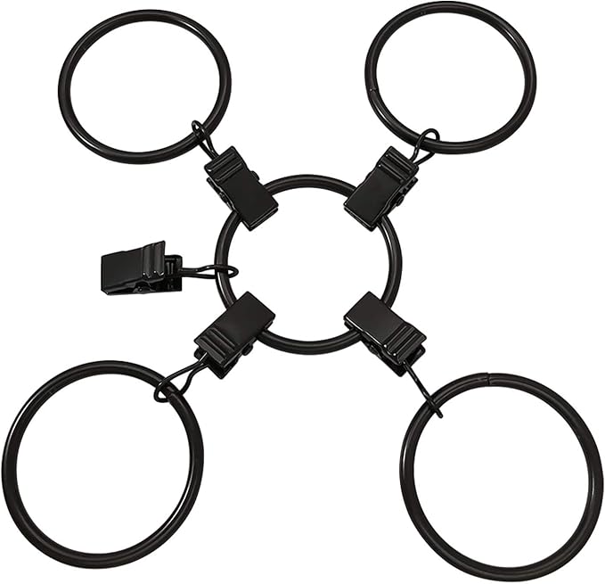 100 Pack Metal Curtain Rings with Clips, Drapery Clips Hooks, Decorative Curtain Rod Clips 1.5 in Interior Diameter, Vintage Black