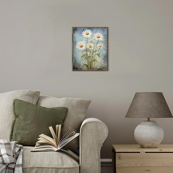 XOCUUI Unframed Wall Art For Bedroom DéCor Farmhouse Floral Canvas Wall Art White Daisy Wall Picture Daisy Canvas Print Neutral Artwork for Home Living Room Bedroom Office 11x14
