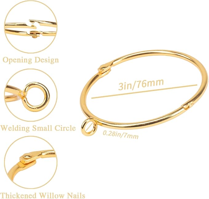 Openable Curtain Rings with Eyelet,24PCS Curtain Rings,Drapes Rings 3 in Interior Diameter,Hinge Snap-Joint Design, Fits Curtain Rods Up to 2 Inches Gold TXZWJZ