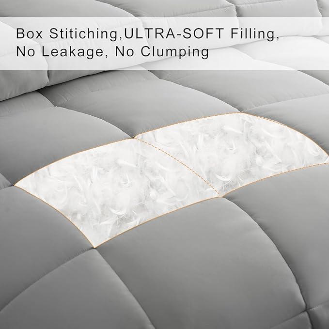 COHOME Quilted Twin XL Size Comforter - All-Season Down Alternative Duvet Insert - Luxury Hotel Soft Breathable Light Grey Comforter with Anti-Clump Tech & 8 Tabs - Gift for Women & Men (68"x92")