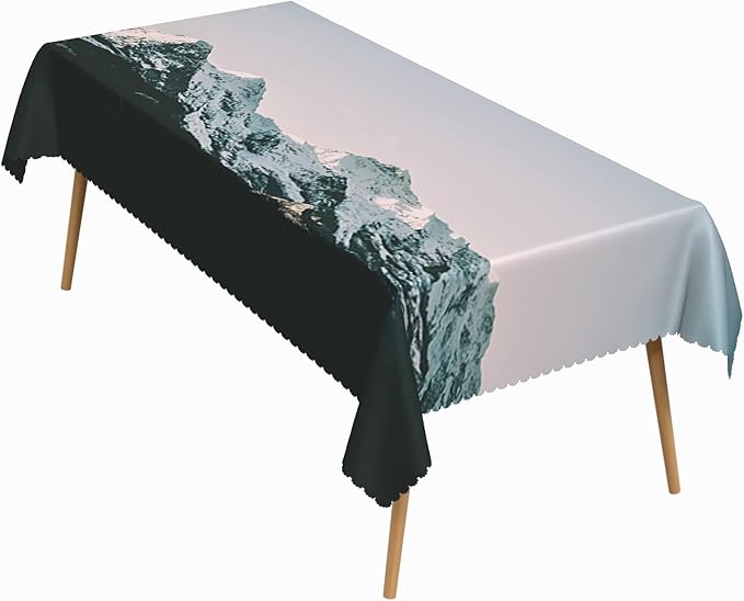 54x70 Inch Nature Rectangular Tablecloth Clear Sky Snow Mountain Table Cloth Waterproof Durable Table Cover for Picnic Indoor Bedroom Decor