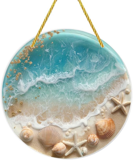 Acrylic Hanging Ornaments, Beach & Seashells Stained Glass Styles Decorative Signs & Plaques, Perfect for Nautical - themed Cafes, Home Window Decor, Coastal Wall Art, Garden, 8×8inch