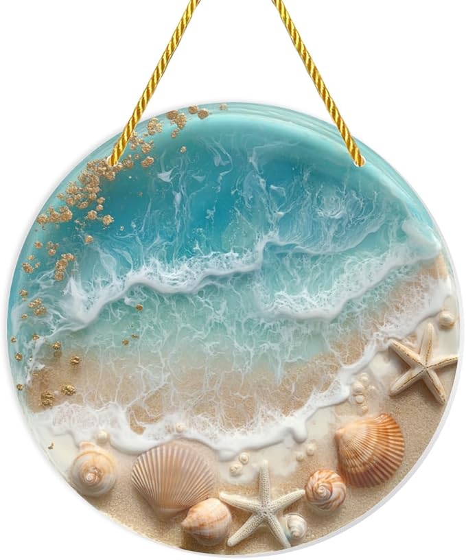 Acrylic Hanging Ornaments, Beach & Seashells Stained Glass Styles Decorative Signs & Plaques, Perfect for Nautical - themed Cafes, Home Window Decor, Coastal Wall Art, Garden, 8×8inch