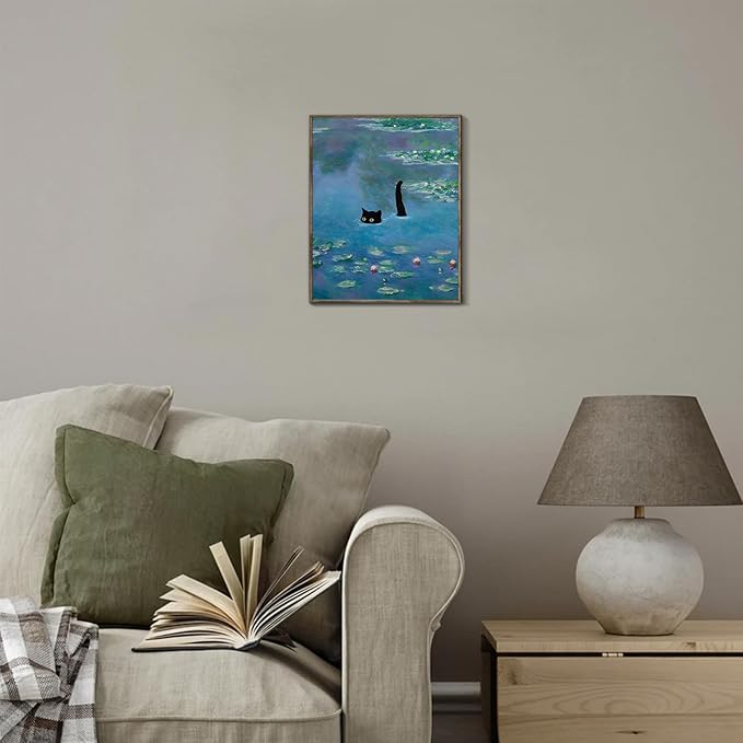 XOCUUI Cat Wall Art Monet Prints Vintage Canvas Wall Art Funny Cat in Water Lilies Posters for Room Bedroom Living Room Bathroom Wall Decor Aesthetic 11" x 14"