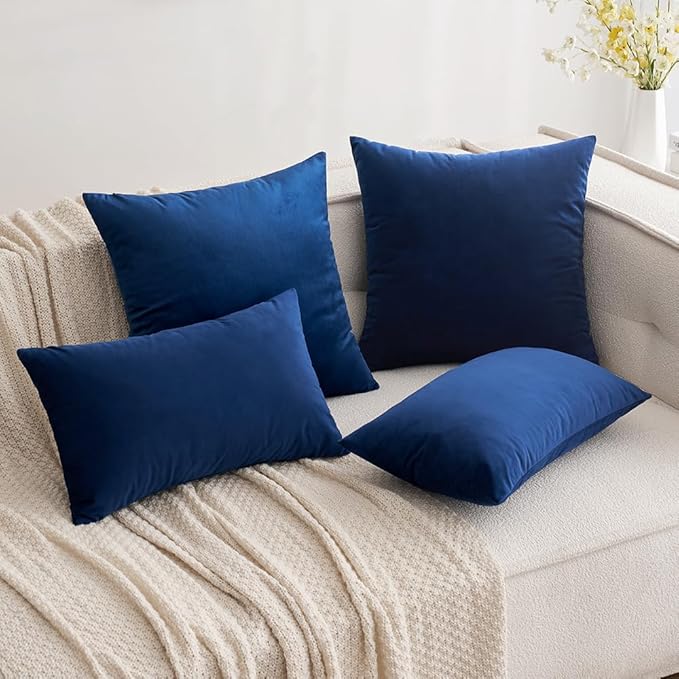 MIULEE Pack of 2 Velvet Soft Solid Decorative Square Throw Pillow Covers Set Cushion Case for Spring Sofa Bedroom Car 16x16 Inch 40x40 Cm Dark Blue