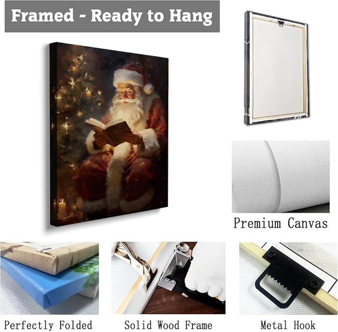 Vintage Christmas Santa Reading Book Wall Art Print,Santa Reading the Bible Oil Painting,Christmas Cottagecore Decor,Dark Academia,Winter Print