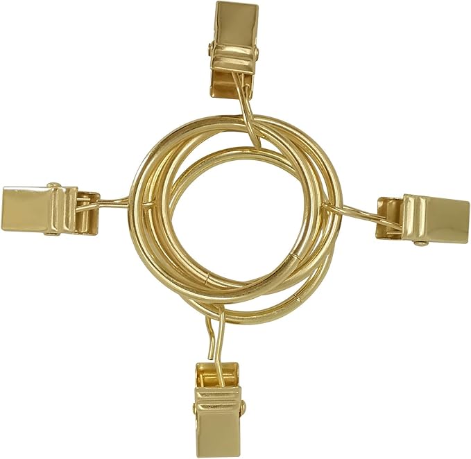 90 Pack Curtain Rings with Clips, Drapery Clips with Rings, Drapes Rings 1.26 in Interior Diameter, Fits up to 1 in Curtain Rod, Gold Color