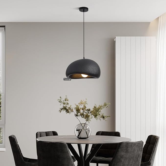 15.7in Wabi Sabi Pendant Lights Kitchen Island Lighting Fixture Ceiling Mount Black Modern Japanese Lamp Japandi Chandelier for Dining Living Room Hallway Bedroom Restaurant Hanging Lamp