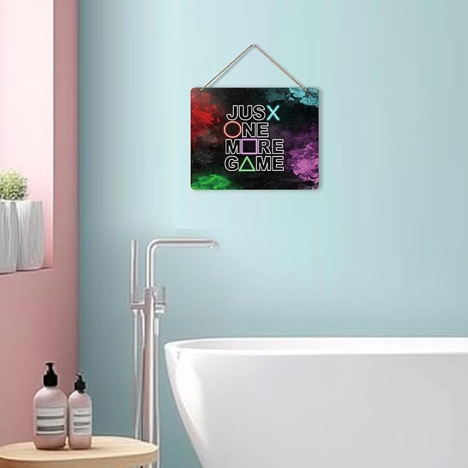 Udinaz Gaming Room Hanging Sign, Game Room Wall Decor, Just One More Game Hanging Wood Plaque Decor for Boys Kids Gaming Room Bedroom Playroom Wall Door Decorations