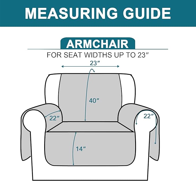 Turquoize 100% Waterproof Sofa Covers Chair Cover Slipcover Couch Protector Triple Non-Slip Sofa Slipcover for 1 Cushion Furniture Protector for Pets, Kids,Dog (Chair 23", Dove Gray)
