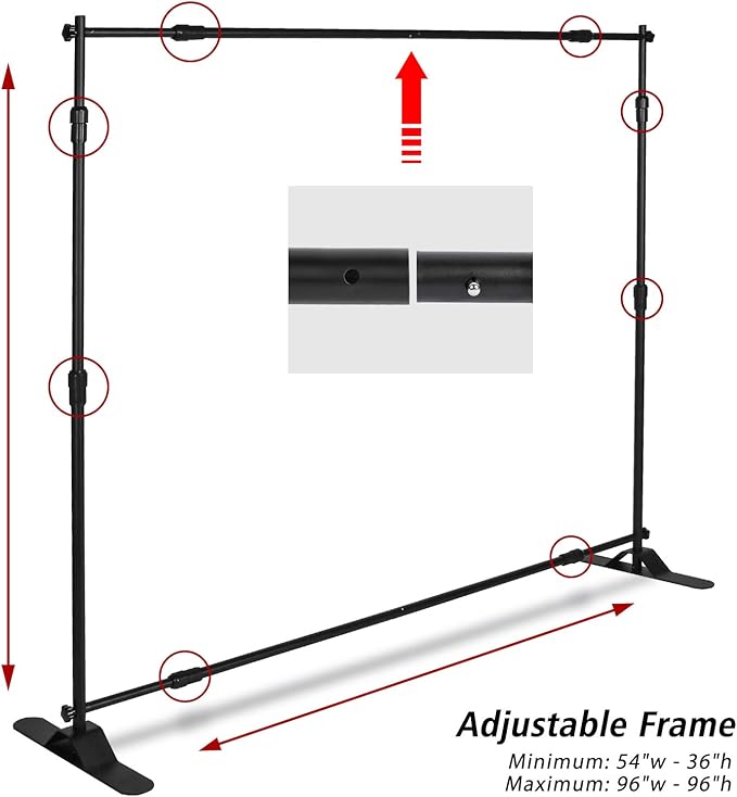 Photo Backdrop Stand - Heavy Duty Banner Holder Adjustable Photography Poster Stand - Height Up to 8x8 ft for Trade Show, Photo Booth, Parties, Wedding, Birthday, Photoshoot Background