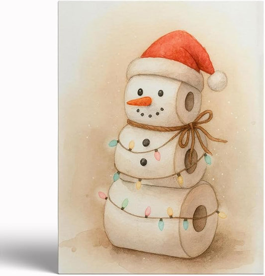 Whimsical Toilet Paper Snowman Christmas Wall Art Print,Funny Christmas Bathroom Decor,Cute Holiday Toilet Pape Snowman Painting,Toilet Poster, Rustic Winter Print