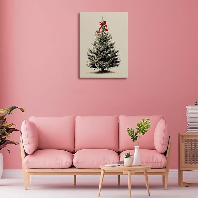 Vintage Christmas Tree Wall Art,Rustic Christmas Holiday Cottagecore Decor,Festive Vintage Tree Print