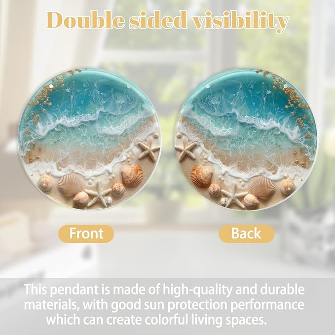 Acrylic Hanging Ornaments, Beach & Seashells Stained Glass Styles Decorative Signs & Plaques, Perfect for Nautical - themed Cafes, Home Window Decor, Coastal Wall Art, Garden, 8×8inch