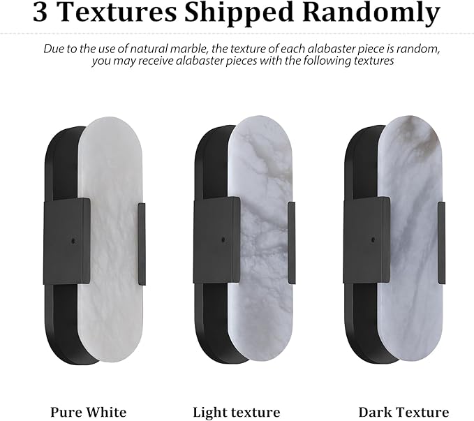 13.8 inch Matte Black Alabaster Sconces,Indoor Marble Wall Sconces, Alabaster Sconce for Living Room Modern Alabaster Sconces Wall Lighting for Bathroom Dining Room, Stairs, Bedroom